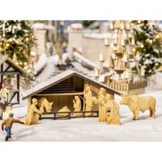 H0 Weihnachtsmarkt-Krippe mit Figuren in Holzoptik