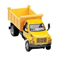 H0 2003 GMC Topkick 2-Axle Low Bed Dump Truck yellow