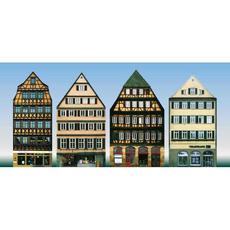 H0/TT Halbrelief-Hintergrundkulisse Set mit 4 Altstadthaus-Fassa